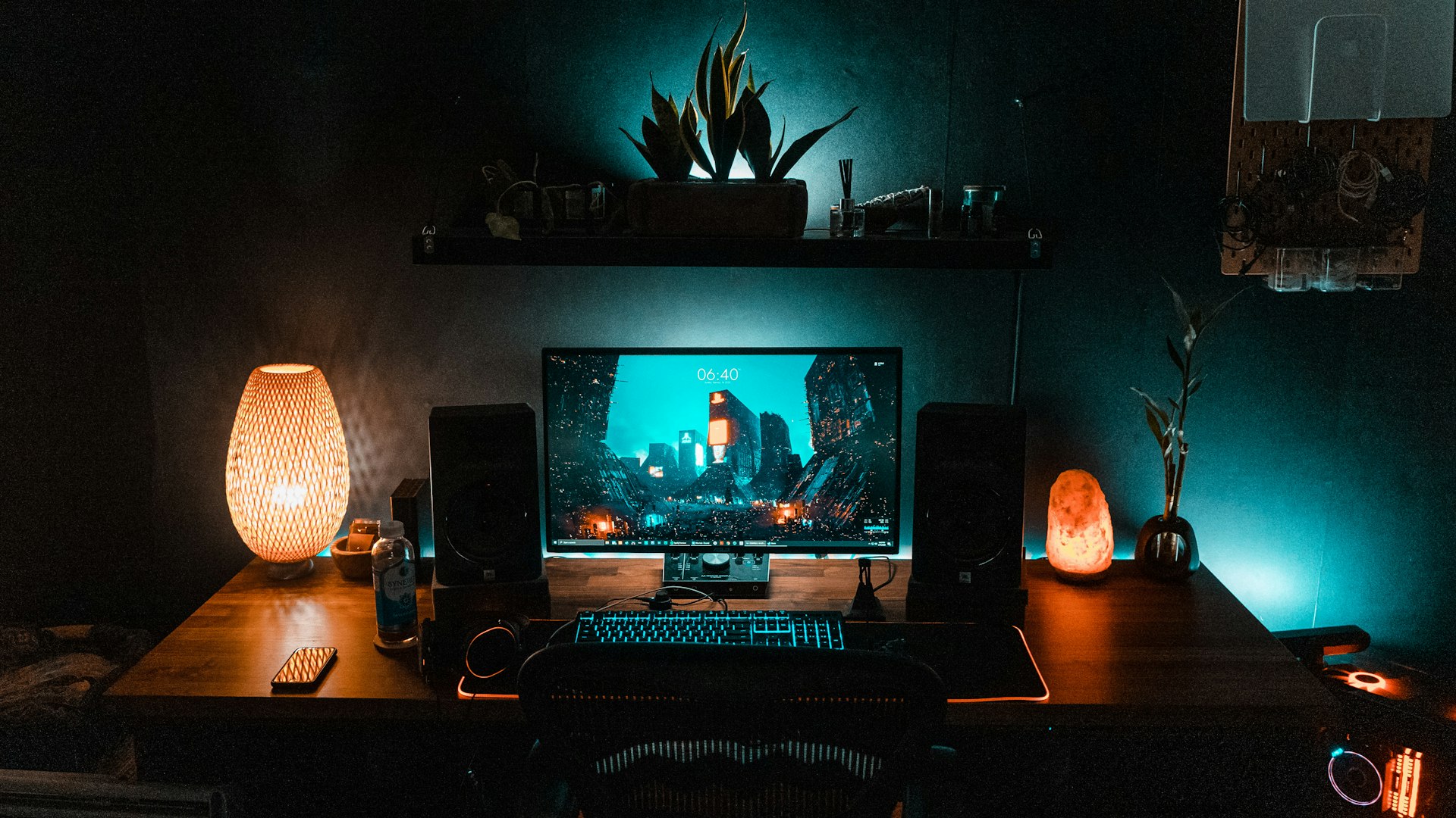 Neon-lit retro gaming setup
